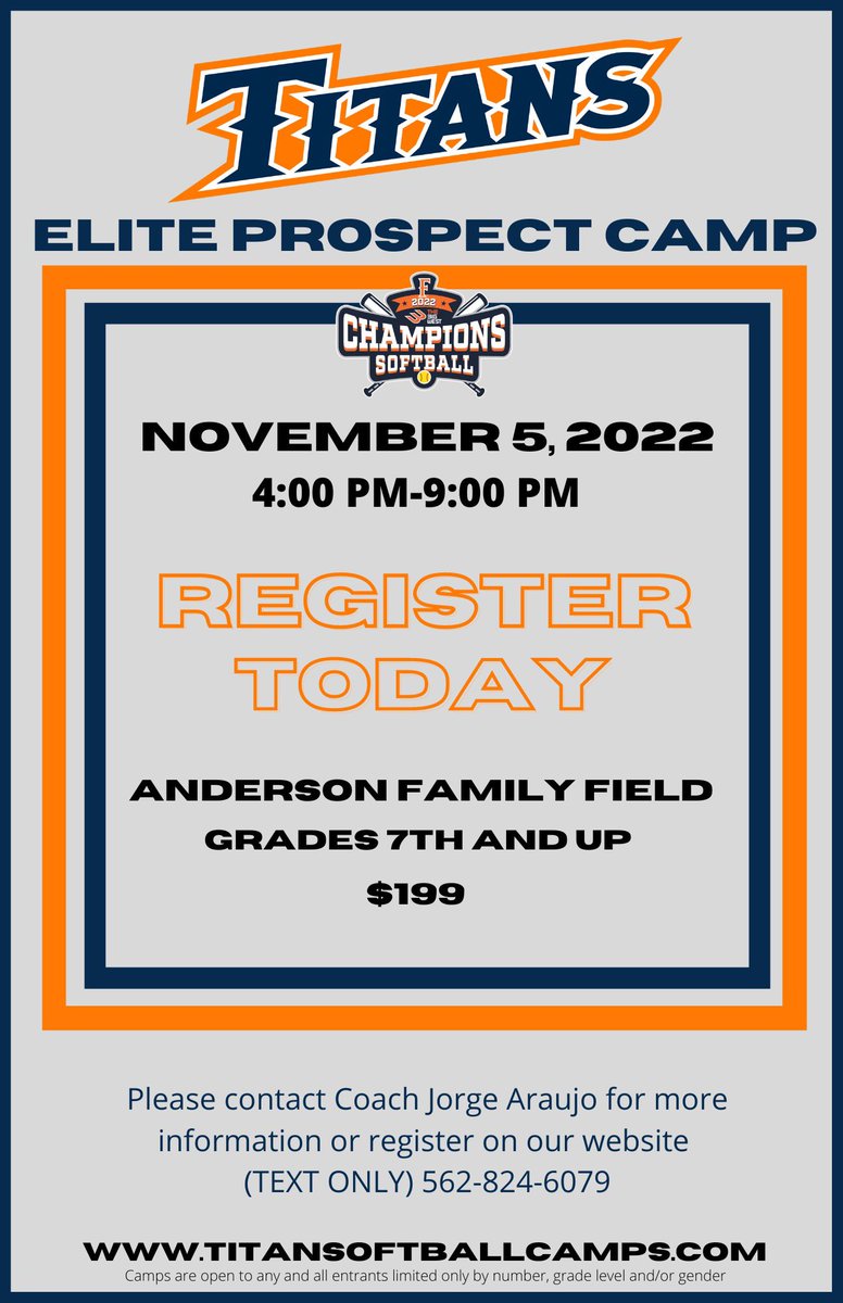 Only a few spots left in our camp for this Saturday! Register at titansoftballcamps.com
