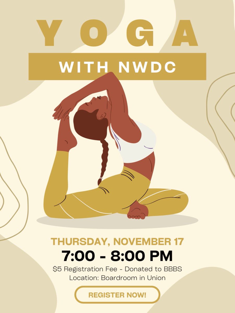 nwdancecompany1's tweet photo. Join us for yoga with NWDC!🧘 Come calm your mind and body and get in some you-time before the busy time of studying for finals comes! Click that link our bio to register now! November 17th, we can’t wait to see you there!🤍 #nwmsu #yoga #nwdc https://t.co/fkbdT9cqA6