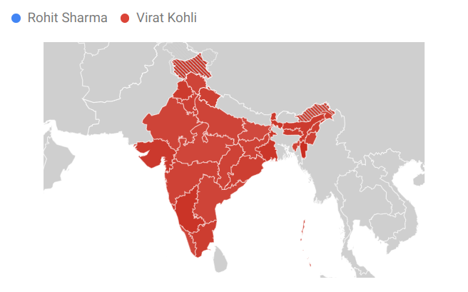 dieStatistiken's tweet photo. Virat Kohli has got more fans than Rohit Sharma in all the States of India 

Darker the Red,more the popularity https://t.co/rCaZFRzELi