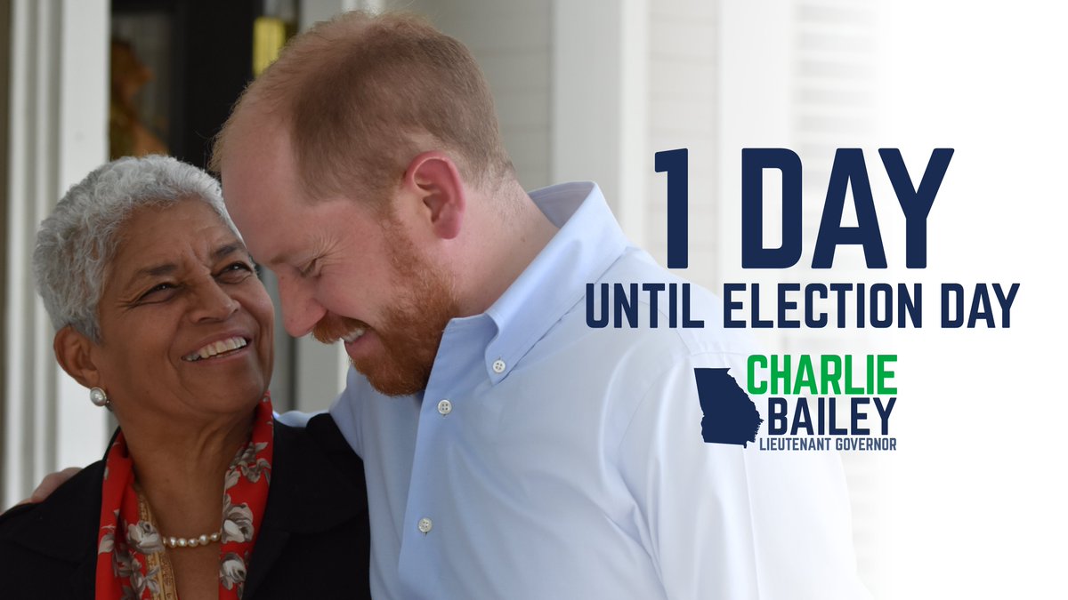 Election Day is TOMORROW. I'm honored to stand on the Georgia Democratic ticket alongside all of the incredible candidates up and down the ballot. Make your plan to vote tomorrow and let's flip our state blue!