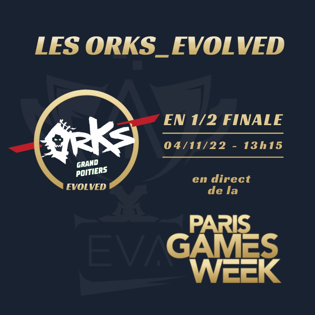 EvaPoitiers's tweet photo. Suivez les @orKsGP Evolved lors du carré final de la PGW sur Twitch : https://t.co/blSfLRdgPr
@MGG_France @Niivak1 @PuNChY_fr @VALMURDEROFF @Mnidk1 @ParisGamesWeek
#EVA #EVAPoitiers #esport #PGW #deGrandPoitiers #Poitiers https://t.co/9dZfIlpnVf