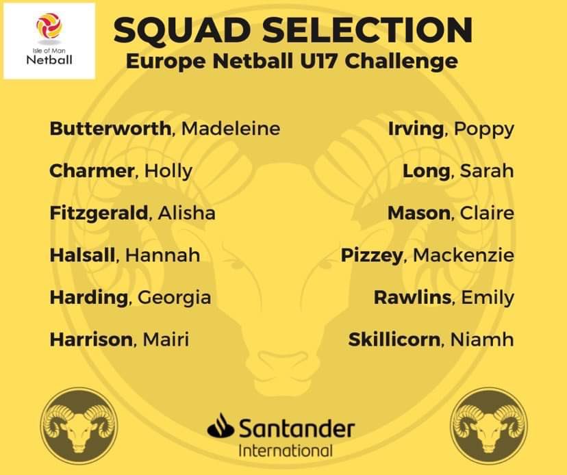💥SQUAD ANNOUNCEMENT💥 We’re delighted to announce the Manx Rams selected squad for the U17 Netball Europe Challenge in Gibraltar 11-13 November ❤️💛well done to all players and training partners☺️ let’s go Rams 👊🏻🐏 thank you for helping us get there Santander International 🇮🇲