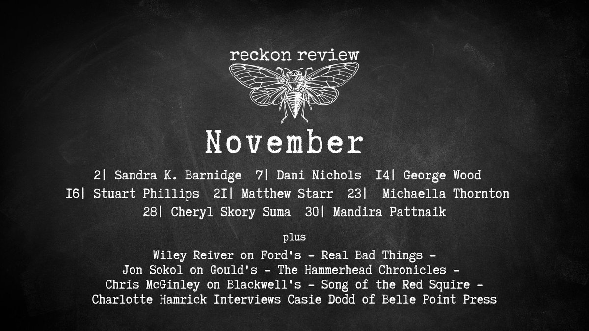 ReckonReview's tweet photo. November!
@SKBarnidge @wranglerdani @deltawriter12 @illmattic919 @kellathornton @CherylSkorySuma @MandiraPattnaik @SFWriter3 @ChrisMcGinley12 @JonSokolWriter https://t.co/T5UxAqjSGz