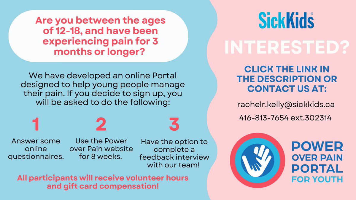 Dr. Jennifer Stinson (@drjenstinson) on Twitter photo Are you a young person with #chronicpain in Canada? Participate in a new research study evaluating the Power Over Pain Portal designed to help young people manage their pain! Sign up here: redcap.link/8qwigpms <a href="/iOuchLab/">iOuch Pain Research Lab</a> Are you a young person with #chronicpain in Canada? Participate in a new research study evaluating the Power Over Pain Portal designed to help young people manage their pain! Sign up here: redcap.link/8qwigpms <a href="/iOuchLab/">iOuch Pain Research Lab</a>