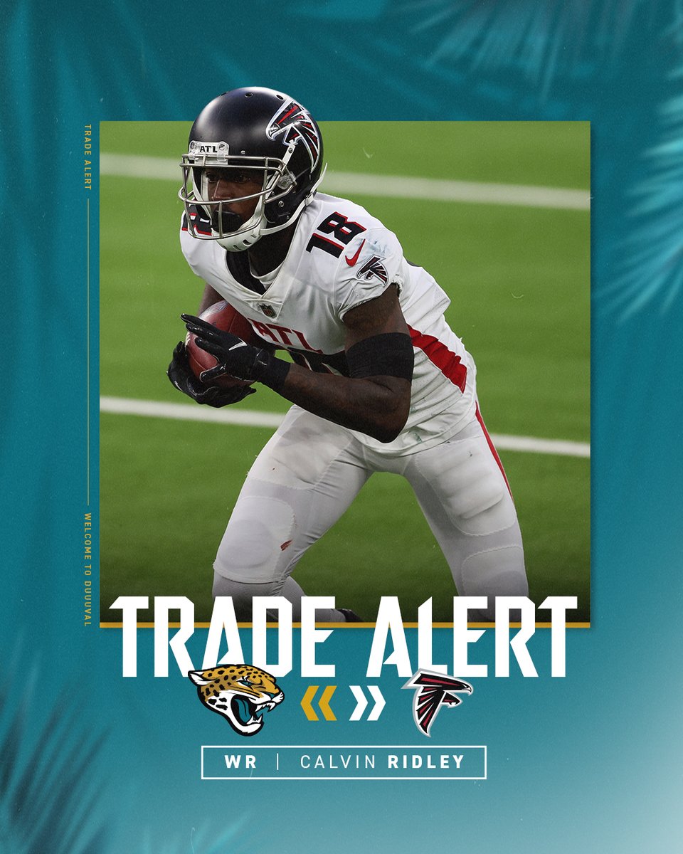 Jaguars's tweet image. We have acquired WR Calvin Ridley from the Atlanta Falcons via trade.

#DUUUVAL