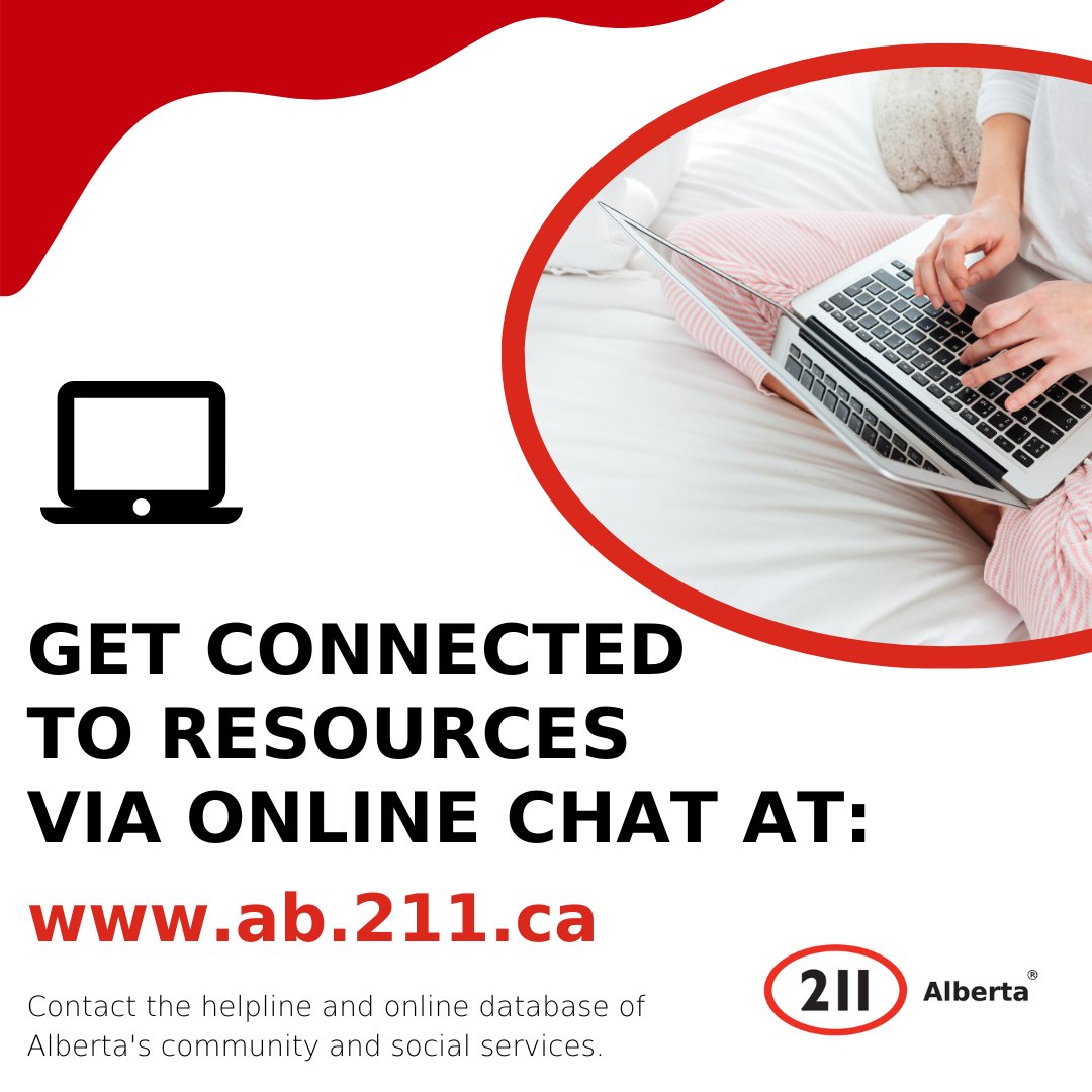 Don't like talking on the phone? Online chat is available 24/7 at ab.211.ca. Start a chat to get connected to services in your area. 💻 #ab #abresources #yyc