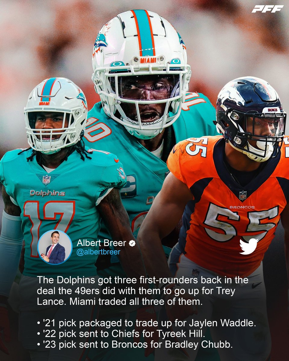 PFF's tweet photo. The Dolphins made the most of the 49ers picks 👀 https://t.co/knzWMFh2FU