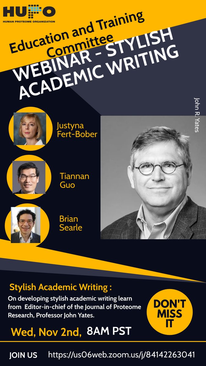 REMINDER - Join the HUPO Education &amp; Training Committee "STYLISH ACADEMIC WRITING" webinar tomorrow - Nov. 2 - 8:00 am PST us06web.zoom.us/j/84142263041