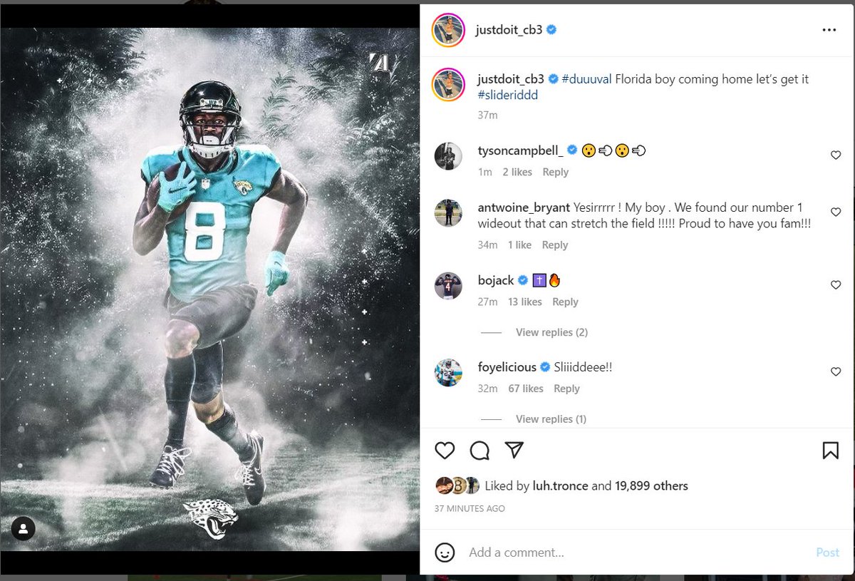 ChrisPorterFCN's tweet photo. The #jaguars have not made the trade official but here's what Calvin Ridley posted on this instagram page.  

#DTWD @FCN2go https://t.co/obZgM6jCxD