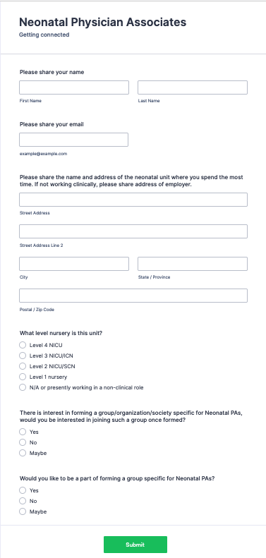 Calling all PAs working in newborn medicine.

Please complete and become a part of as collaborative group: 
form.jotform.com/222943726112048
*no contact info will be shared publicly

See who as already signed up:
jotform.com/report/2229845…

Please share!

<a href="/MidCareerNeo/">MidCaN</a> <a href="/AAPneonatal/">AAP Neonatal</a>