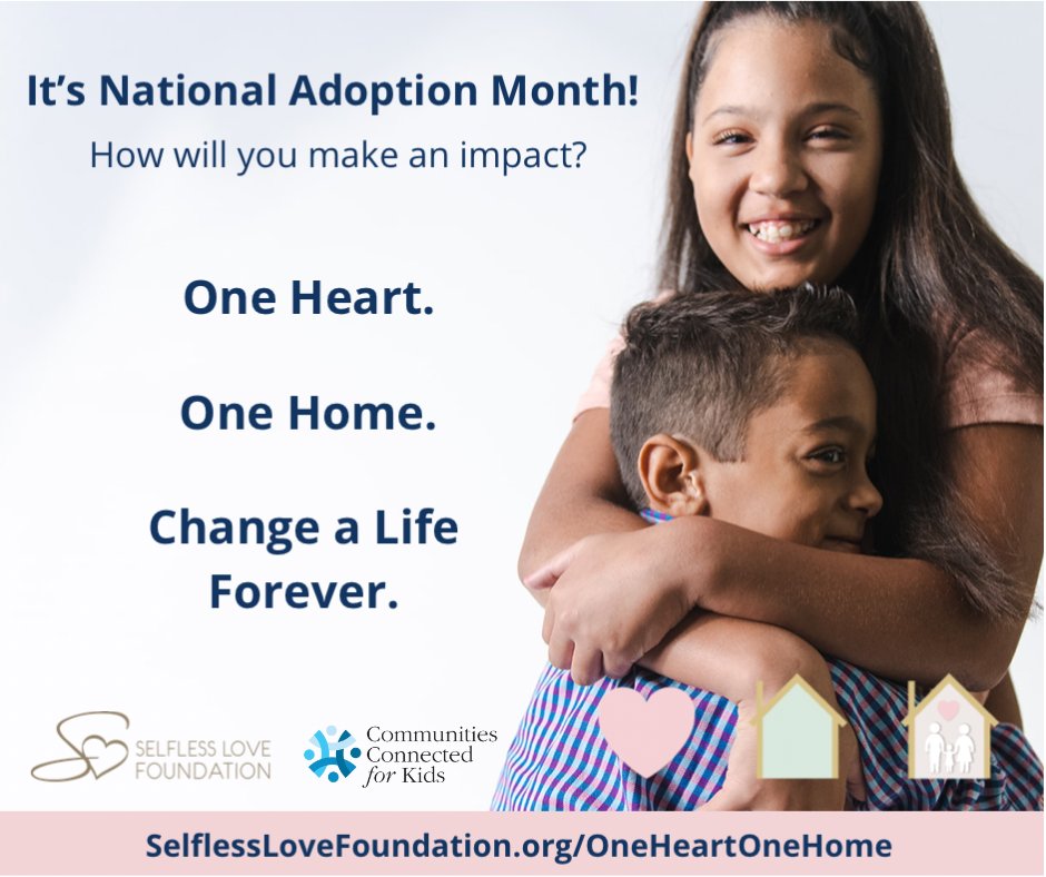 No one outgrows the need for the love and support of a family. #Teenagers in #fostercare want to be adopted. You can change a life forever by #adopting a #teen from foster care. #OneHeartOneHomeChangeALifeForever. To start your journey, visit selflesslovefoundation.org
