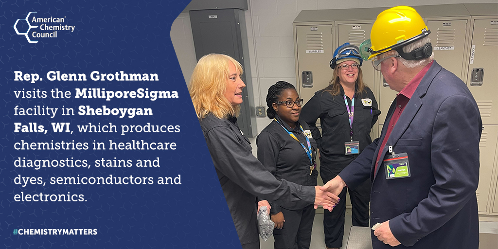 Last week, <a href="/RepGrothman/">Rep. Glenn Grothman</a> joined #TeamChemistry to visit <a href="/MilliporeSigma/">MilliporeSigma</a>'s 600-employee facility in Sheboygan Falls, WI.

A supplier to the life sciences industry, <a href="/MilliporeSigma/">MilliporeSigma</a> produces chemistries used in healthcare diagnostics, stains and dyes, #semiconductors &amp; electronics.