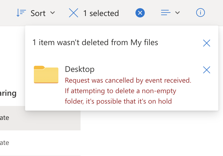 jndevansh's tweet image. This user facing error message on Sharepoint when you try to delete a folder with something in it . 🙄
