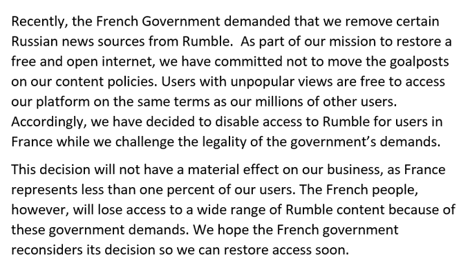 YouTube Alternative and Free Speech Champion Rumble Refuses France’s Request to Pull Russian News Sources FggTzrYXwAUqlNP?format=png&name=small