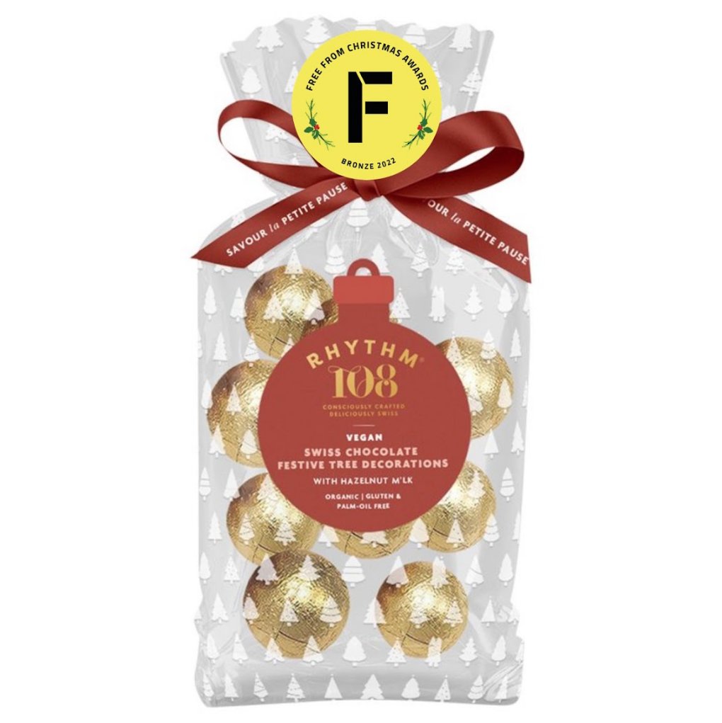 The last Bronze goes to <a href="/Ocado/">Ocado</a> <a href="/Rhythm108/">Rhythm 108</a> Swiss Vegan Festive Tree Decorations “Nice presentation and small ingredient list. Swiss is a bold claim but these have a creamy texture. What would elevate this product is removing the PAL for milk.” #FFCA22