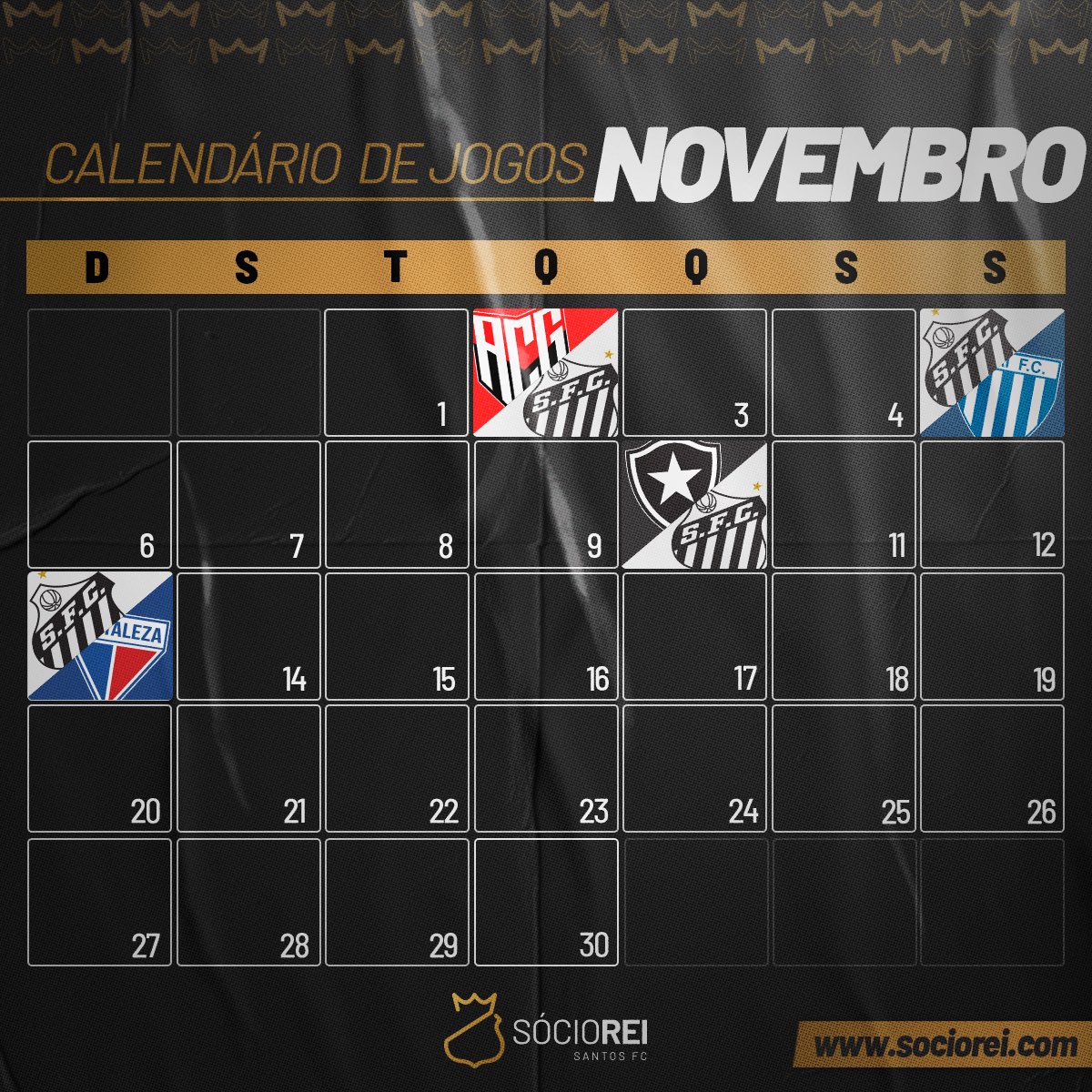 SantosFC's tweet photo. Confira o calendário de jogos e ações do #SócioRei que vão acontecer no mês de novembro! ⚪⚫⬇️ https://t.co/oTwlmWspqf
