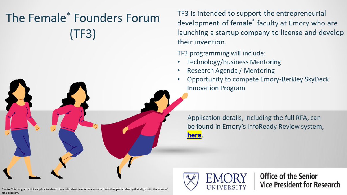 EmoryOTT's tweet image. Calling all Emory Female Founders! The Office of the Senior Vice President for Research is launching a new program, The Female Founders Forum (TF3). Learn more here: bit.ly/3FEpG0z