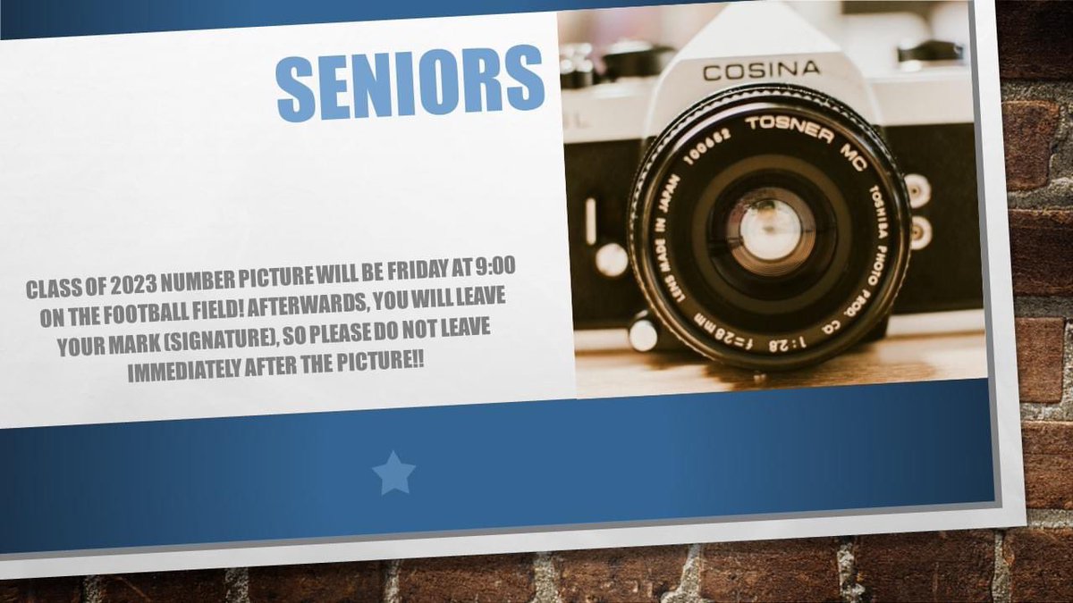 JcmhsParent's tweet photo. *SENIORS*
You may wear spirit day attire! https://t.co/ny3JFUcbmX