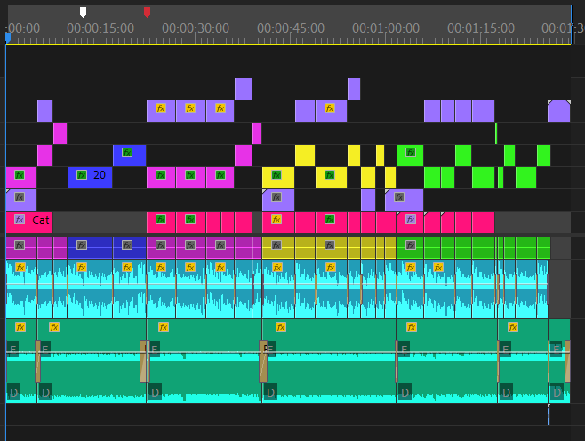 Mostra essa timeline quando o cliente falar
"é rapidinho, só uns inserts"

esse vídeo tem um minuto e meio, 34 inserts, 6 trilhas e chroma key