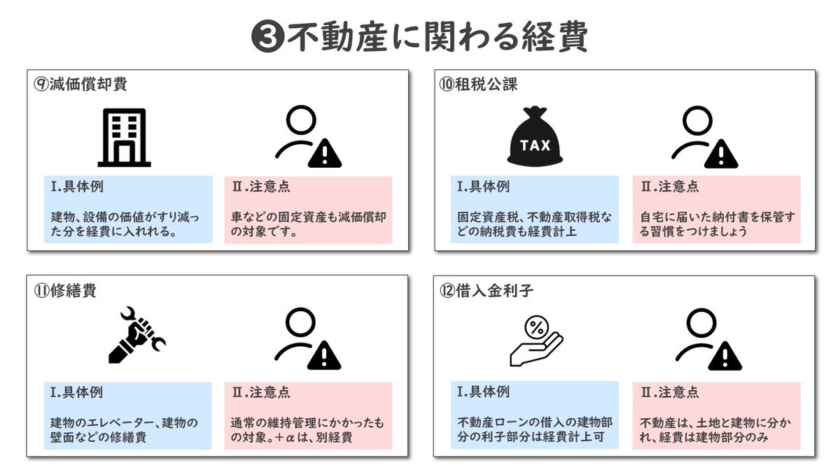 kura_fpbiz's tweet photo. 【覚えたい経費１２選】

２月に確定申告があるけど、「経費の仕分けの仕方わかんないよ〜」という方必見。国税庁HPの確定申告書作成コーナーに基づいて作ったので、ムダな仕分けを省けます↓ https://t.co/4yhix4EJIz