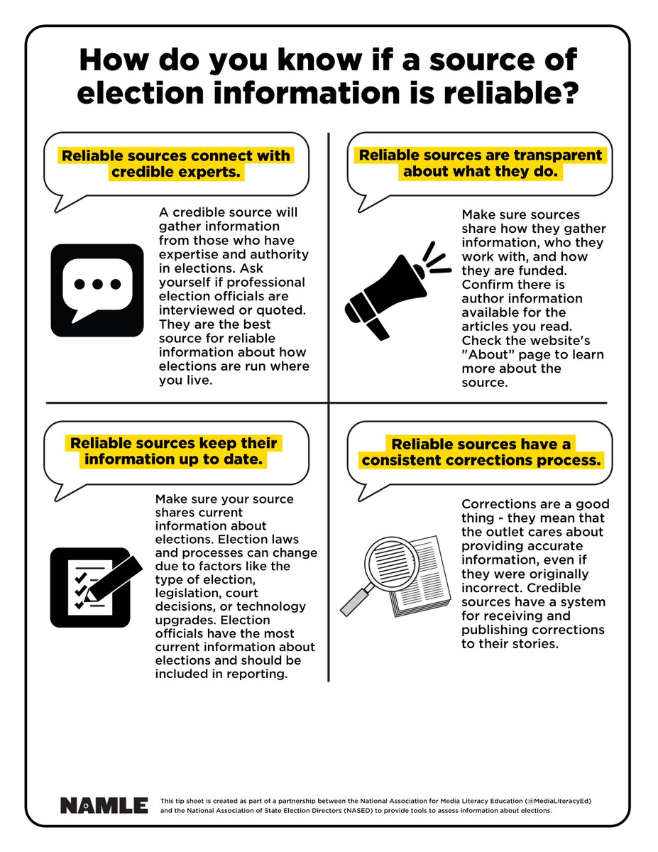 Flyer with the title "How do you know if a source of election information is reliable?" This image is text-heavy. For a downloadable version that can be read by a screen reader, please visit the Trusted Info 2022 section of ocfelections.gov/2022general.