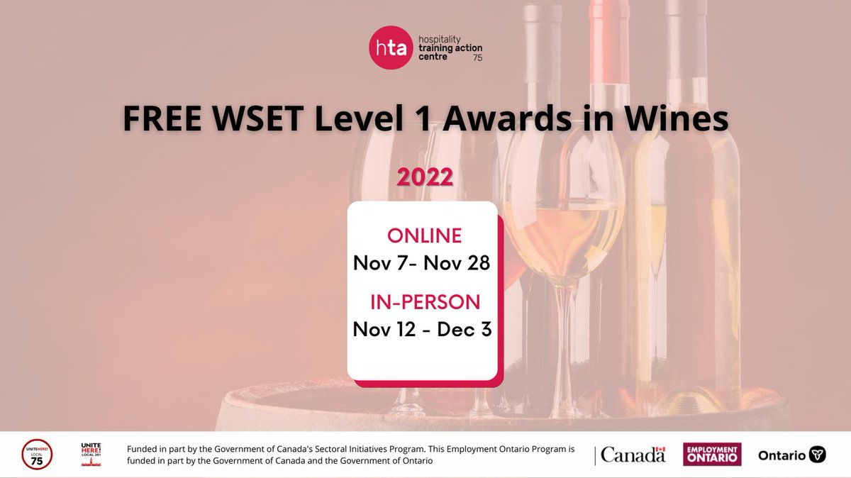 htac75's tweet image. Passionate about wines? Learn everything about wines and use this knowledge to gain personally and professionally with this FREE course (both online and in-person). For details click here: hta75.com/training/wset-…