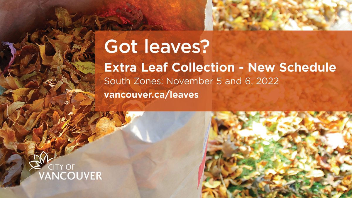 Got leaves 🍂? Our 2022 #LeafCollection schedule has changed. 📍 Leaf collection in all SOUTH zones will happen on Nov 5 & 6 For details and to confirm your schedule ➡️ ow.ly/9qWT50LozYK
