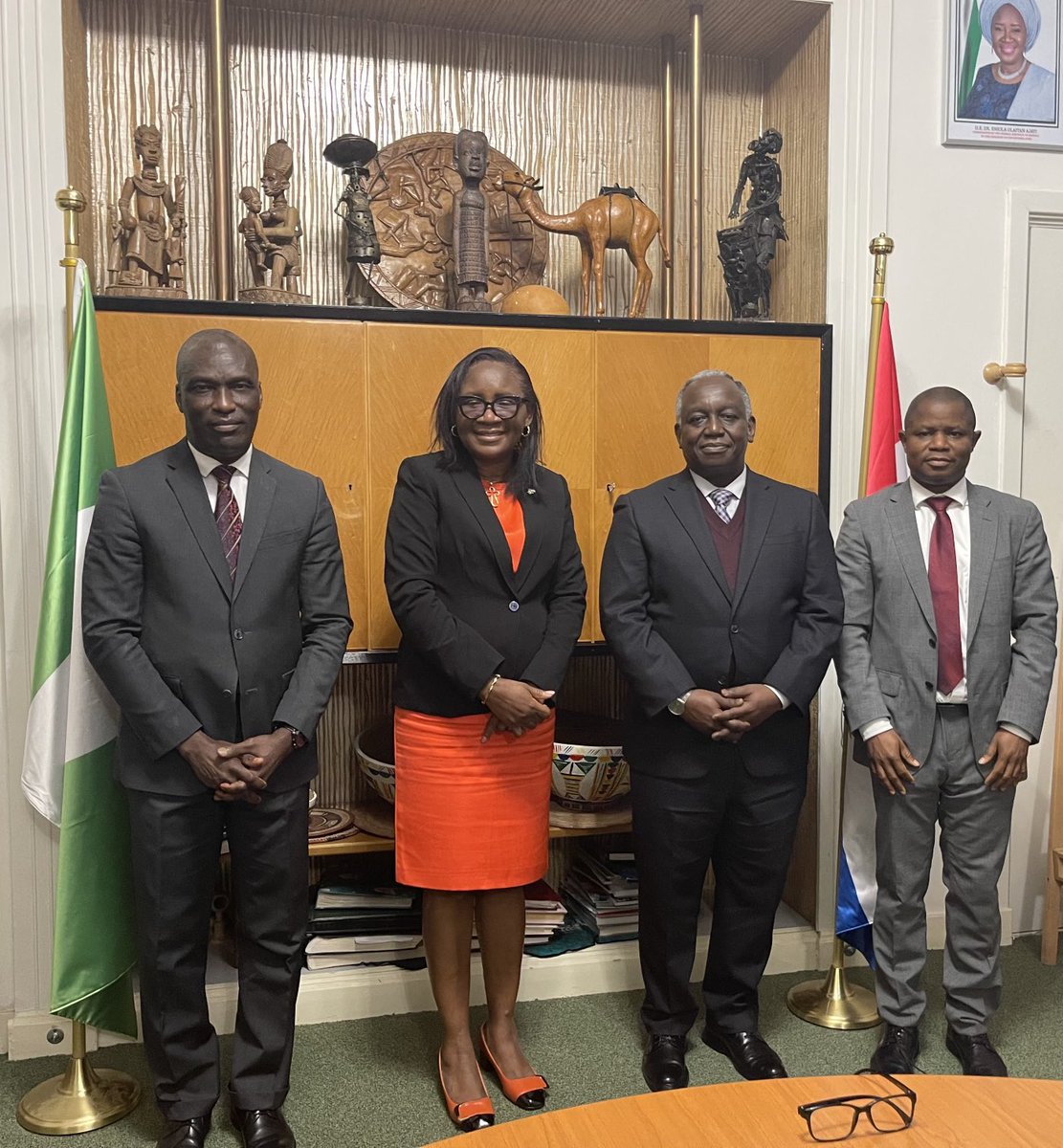 H.E. Dr Eniola Ajayi, Amb Oluremi Oliyide and Desk Offr ICC, Mr Olufemi Olonijolu had the pleasure of receiving Mr Ibrahim Pam, Nigeria’s candidate for the position of Registrar to the ICC today. We wish him success in this quest to put the name of Nigeria on the Map. #proudnaija