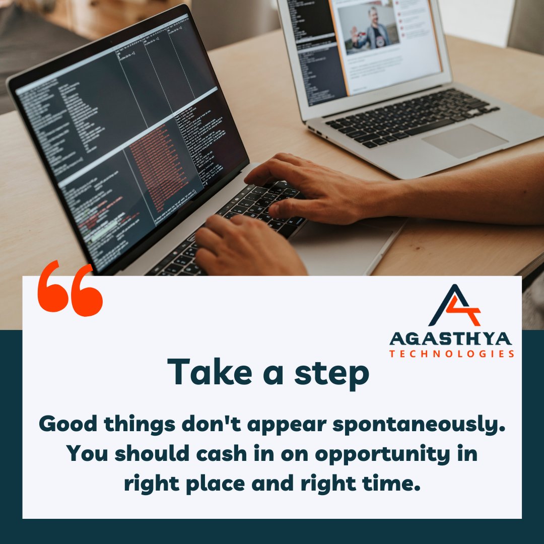 AgasthyaTech's tweet image. Take a step!!!

#agasthyatechnologies #agasthyatech #technology #tech #programming #software #artificialintelligence #marketing #science #rightplace #righttime