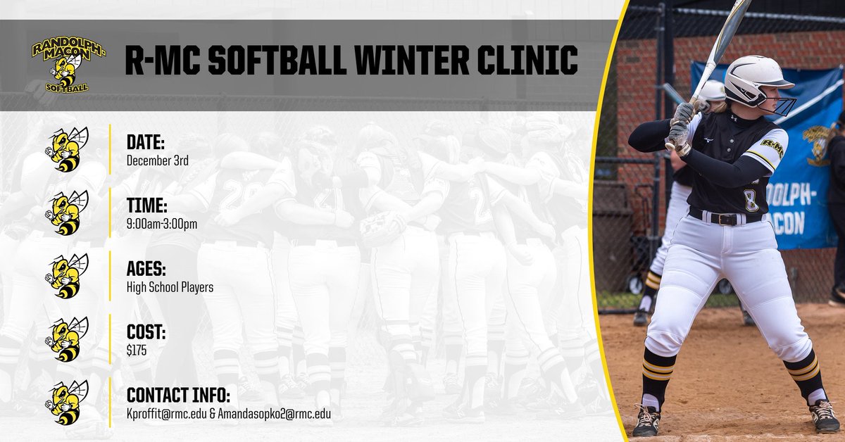 𝓦𝓲𝓷𝓽𝓮𝓻  𝓒𝓵𝓲𝓷𝓲𝓬

𝐃𝐎𝐍’𝐓 𝐌𝐈𝐒𝐒 𝐎𝐔𝐓 on this great opportunity to work with R-MC coaches and players! 🐝

To register: click on link below. 
register.ryzer.com/camp.cfm?id=22…