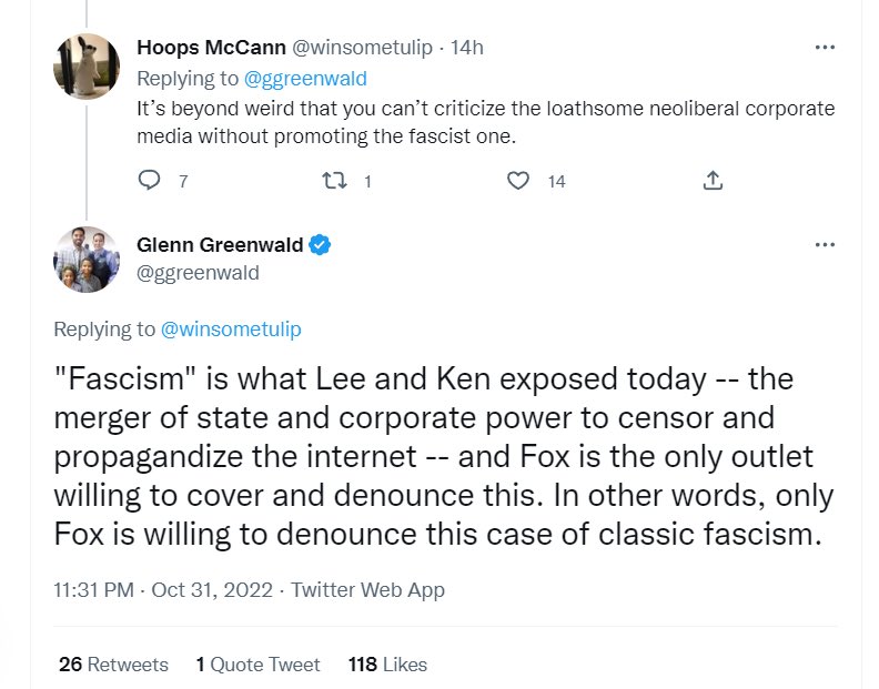 DavidNeiwert's tweet image. Once again, Greenwald demonstrates that he has no idea what constitutes fascism. He’s fully swallowed that fake Mussolini quote equating fascism with corporatism. This is why he believes that he and his cohorts are the real antifascists, while people who fight Nazis are poseurs.