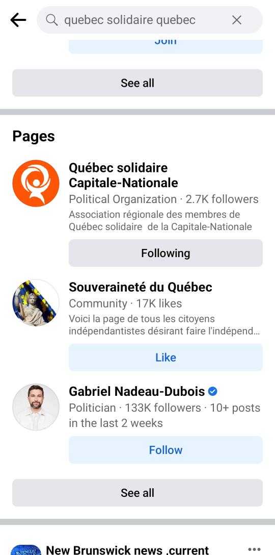 Pages of white nationalistes in quebec