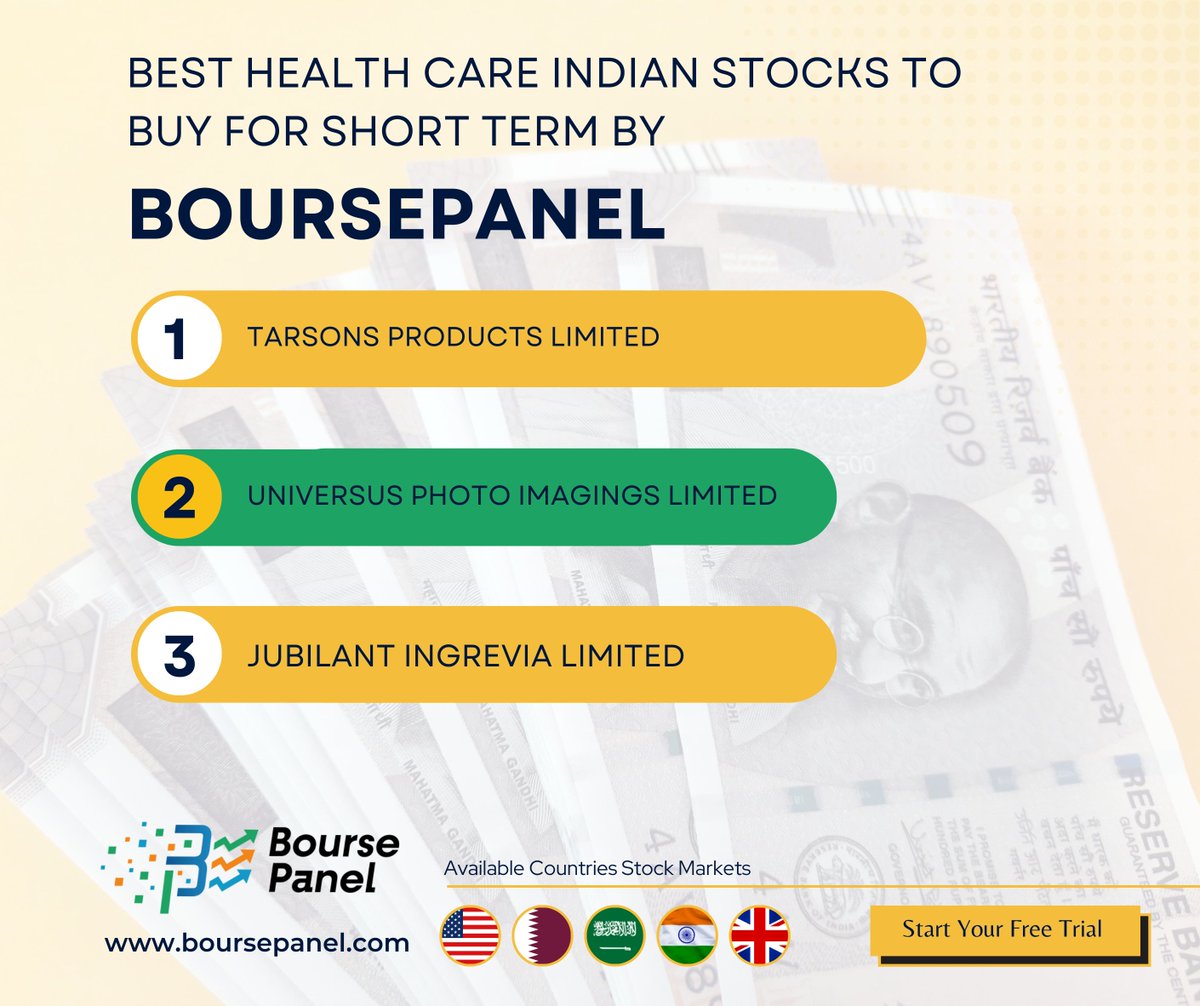 fintradesignals's tweet photo. Indian Best Health Care Stocks by #Boursepanel Software.
Start Your Free Trial- No Credit Card Required
Check further detail for USA, UK, Qatar, India and Saudi Arabian Stocks.
π Visit : https://t.co/4IaFhwsEoZ
#NSE #nifty50 #stockmarkets #StockMarketindia #sensex #DowJones https://t.co/9FfSIq6ipF