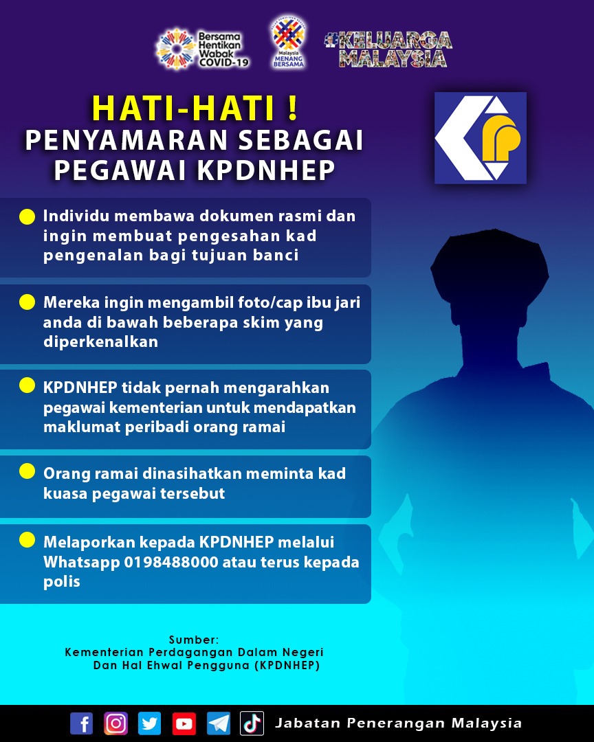 JPenerangan's tweet photo. Awasi dan terus peka akan penyamaran oleh individu yang tidak bertanggungjawab.

Berikut merupakan perkara yang anda perlu tahu bagi mengesan kehadiran individu tersebut.

#KeluargaMalaysia
#JabatanPenerangan https://t.co/A3RUknnO5C
