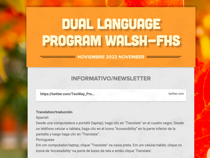 Check out Dual Language Program  Walsh-FHS/ Mire el Informativo del Programa Dual en Walsh y FHS (via smore.com) smore.com/1dqcm-dual-lan…