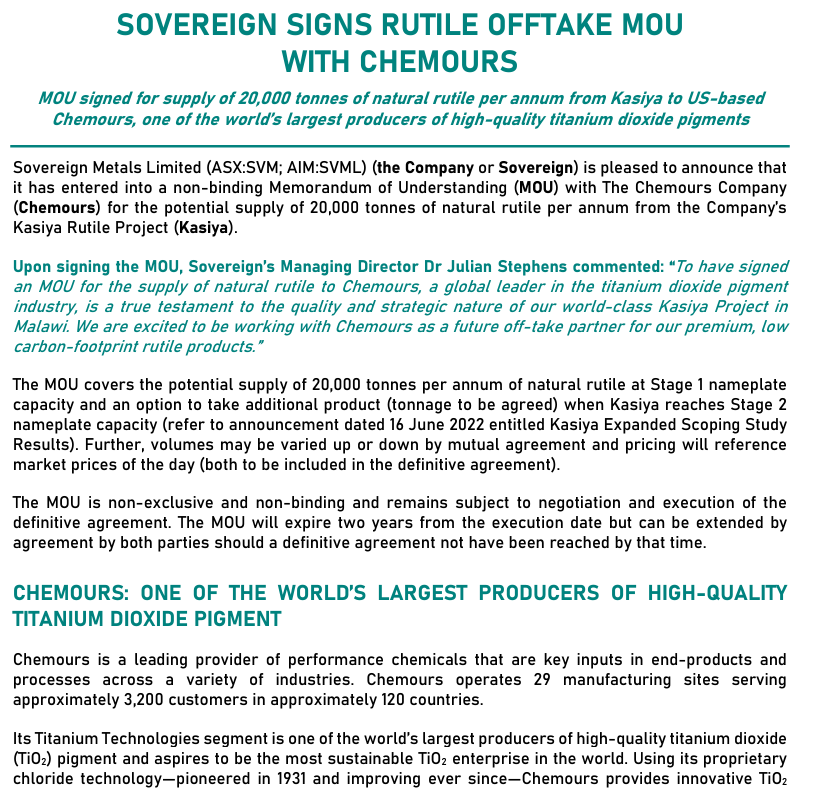 giginator_'s tweet photo. Another MOU for $SVM / $SVM.ax
Non-binding but the company is certainly attracting the right attention + fostering relationships with the right players
Worlds largest #rutile deposit teaming up with one of the world's largest producers of #Ti02
#titanium #criticalminerals $SVML https://t.co/nzyYZzxnib