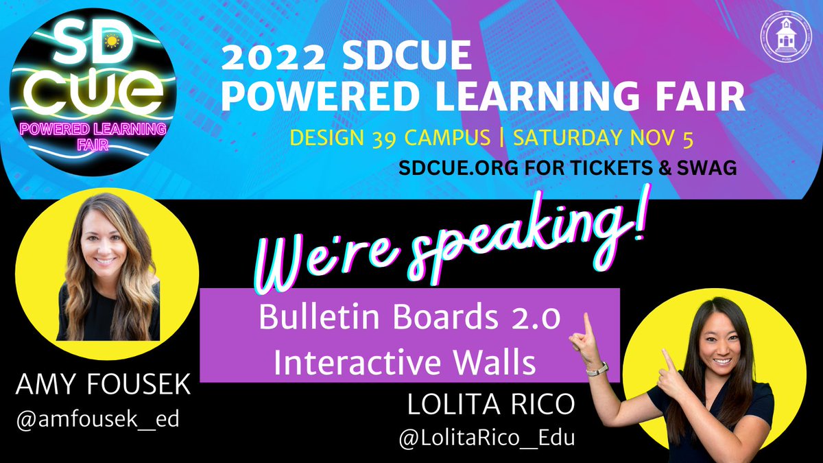 📣Ready to transform your classroom walls? @amfousek_ed and I will be @SanDiego_CUE this Saturday to talk Bulletin Boards 2️⃣.0️⃣: Interactive Walls. Check the schedule here: bit.ly/Sched2022SDCUE @PUSDinnovate #sdcue #edtech