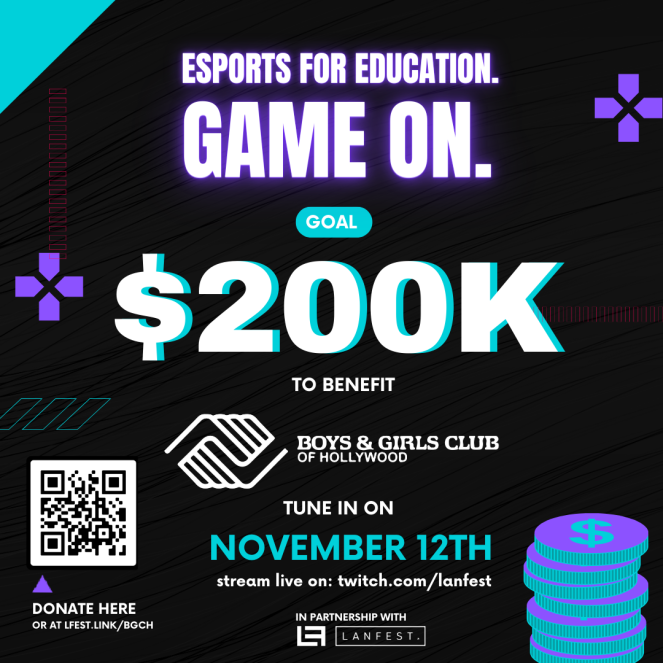 LANFESTgames's tweet photo. Donate today to support BGCH and join us LIVE on Twitch November 12! https://t.co/M9RiJVfgiw
#streamforkids #gamingforgood #charitystream #gamers #gamingcommunity #twitchfundraiser #fundraiser #esportsforeducation #esports #twitch #lanparty #bgchollywood #bgch #forthekids https://t.co/FewVbDsUAE