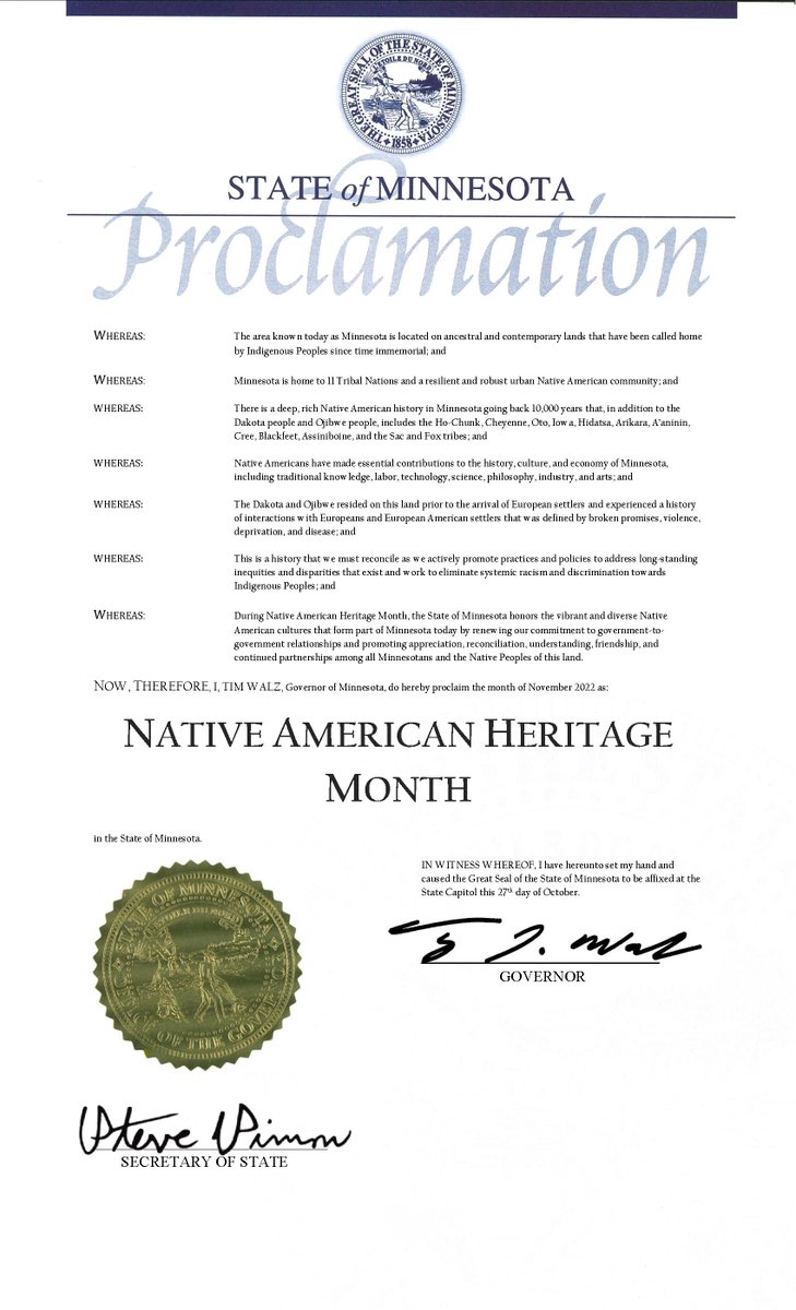 Governor Tim Walz on Twitter "During NativeAmericanHeritageMonth, we