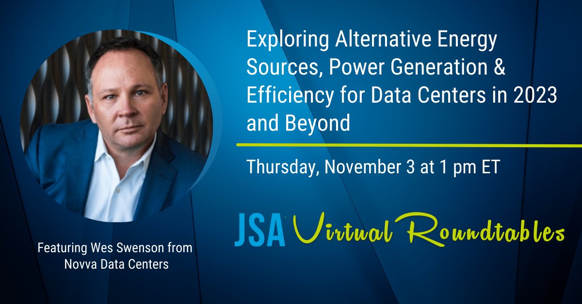 On November 3rd, our CEO, Wes Swenson, will be joining @telecompr's Virtual Roundtable on Exploring Alternative Energy Sources, Power Generation & Efficiency for Data Centers in 2023 and Beyond.

Register now: go.jsa.net/april-2022-vir…

#GreenerData #GreenEnergy #InvestInOurPlanet'