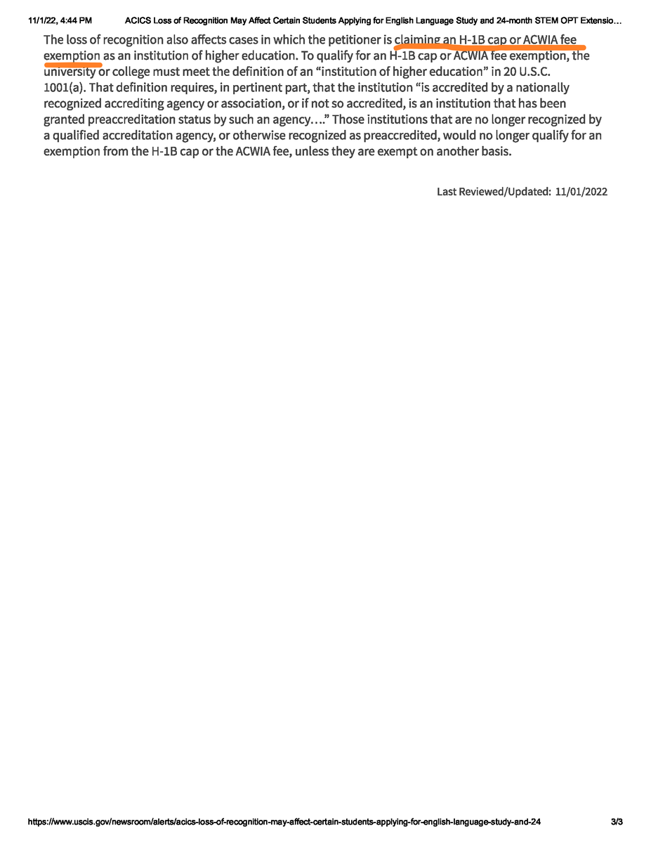 jayw_u's tweet photo. If you graduated from an ACICS-accredited school, watch out! USCIS no longer recognizes these schools and this may impact your F-1 status, STEM-OPT, H-1B adv degree exception, and I-140 EB2 advanced degree. #h1b #I140eb2 #f1student
https://t.co/0y7OMEmua1 https://t.co/1kPV7xuFxv