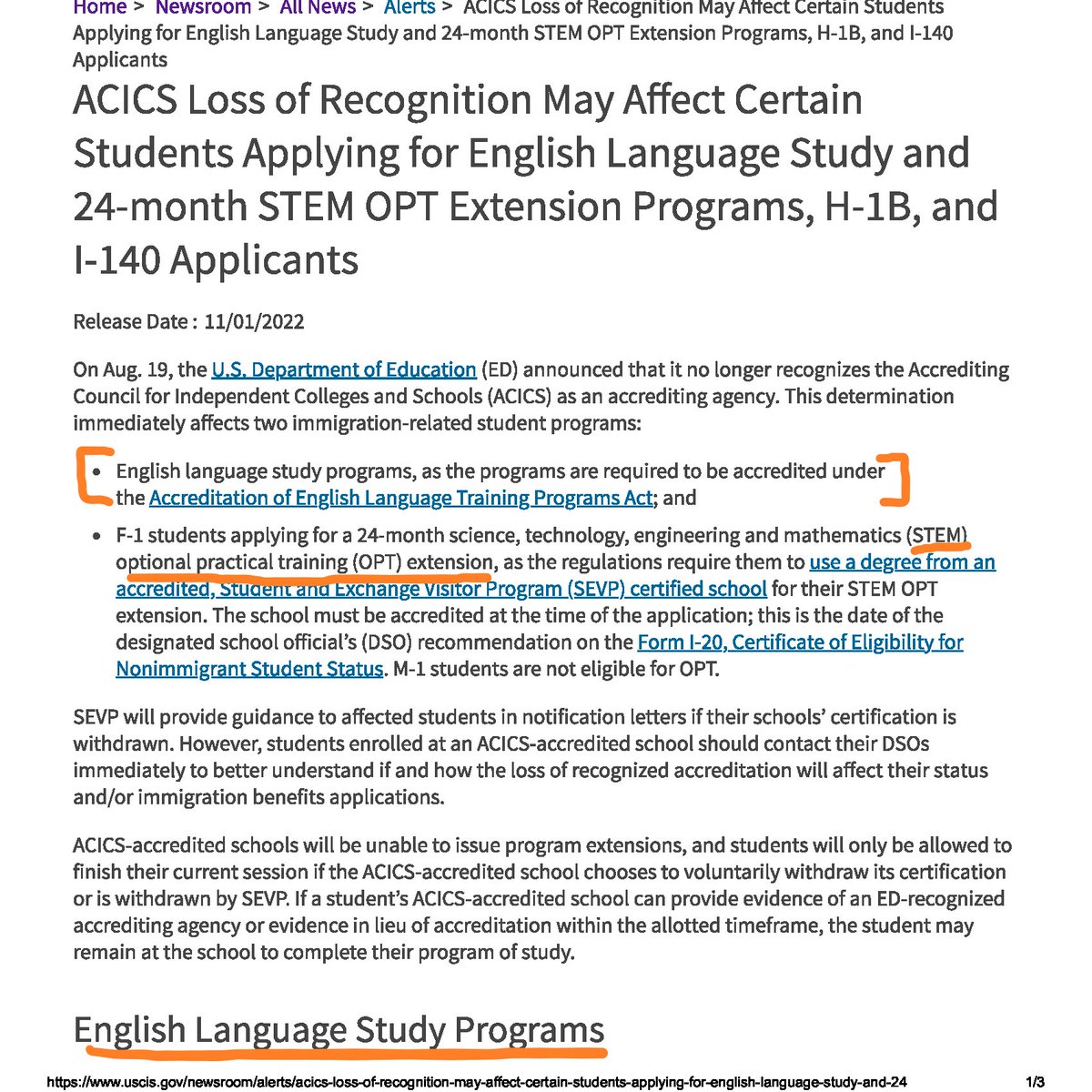 jayw_u's tweet photo. If you graduated from an ACICS-accredited school, watch out! USCIS no longer recognizes these schools and this may impact your F-1 status, STEM-OPT, H-1B adv degree exception, and I-140 EB2 advanced degree. #h1b #I140eb2 #f1student
https://t.co/0y7OMEmua1 https://t.co/1kPV7xuFxv