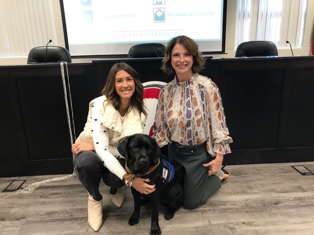 In Nixa, MO today working with school administrators on small group facilitation. Meet Cass, a rock star therapy dog. Principal Blevins, pictured, shared how kids love to read to Cass. #UnleashTheAwesome