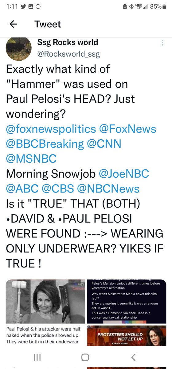 Rocksworld_ssg's tweet photo. @SpeakerPelosi @ZSFGCare You know, after 33 years of HUBITUALLY LIEING (on video 📹) 
Visceral Hate of 1/2 of AMERICANS
NUMEROUS drunken outburst, INCLUDING 
THREATENING TO ASSAULT THE PRESIDENT @POTUS45 Trump.<-(ON VIDEO 📹) a Crime
●I still, feel empathy for your husband, rather he is Gay, Bi or Not https://t.co/2wkzJ3muBK