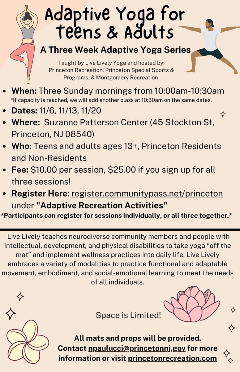 Princeton Special Sports & Programs (@princetonpss) on Twitter photo Great activities hosted by <a href="/PrincetonPSS/">Princeton Special Sports & Programs</a>, <a href="/PrincetonRec/">Princeton Recreation Dept.</a> and <a href="/MontyRec/">MontgomeryRecreation</a> this weekend - Adaptive Dance & Pizza Party on Friday and new Adaptive Yoga series starting on Sunday! <a href="/EdenAutism/">Eden Autism</a> @YCSCares <a href="/Alternatives79/">Alternatives, Inc.</a> <a href="/PrincetonPatch/">Princeton Patch</a> <a href="/PlanetPrinceton/">Planet Princeton planetprinceton.bsky.social</a> Great activities hosted by <a href="/PrincetonPSS/">Princeton Special Sports & Programs</a>, <a href="/PrincetonRec/">Princeton Recreation Dept.</a> and <a href="/MontyRec/">MontgomeryRecreation</a> this weekend - Adaptive Dance & Pizza Party on Friday and new Adaptive Yoga series starting on Sunday! <a href="/EdenAutism/">Eden Autism</a> @YCSCares <a href="/Alternatives79/">Alternatives, Inc.</a> <a href="/PrincetonPatch/">Princeton Patch</a> <a href="/PlanetPrinceton/">Planet Princeton planetprinceton.bsky.social</a>