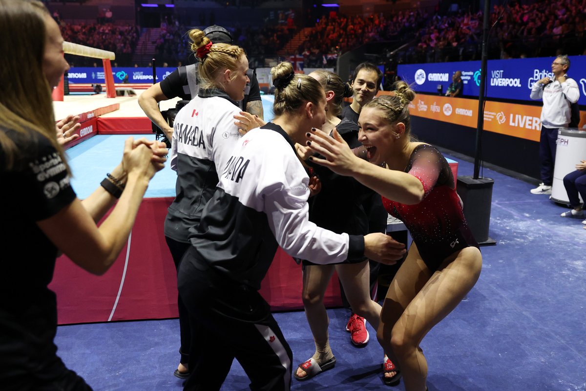 cbcsports's tweet photo. Canada's gymnasts have won their first-ever team event medal at worlds AND earned an Olympic berth in the process and we can't get over these reaction photos @gymcan1 https://t.co/vN6GawxoA3