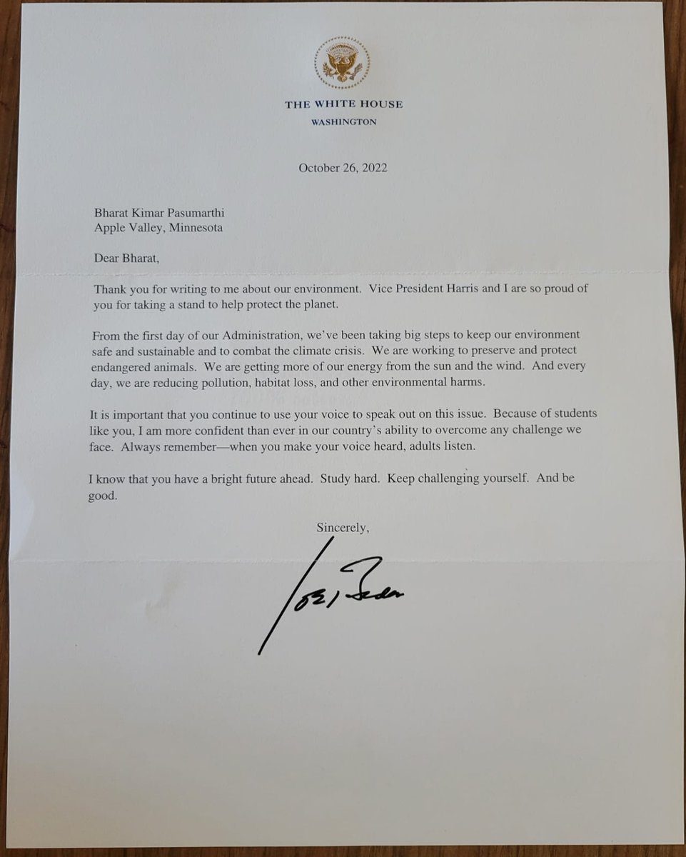 lasubbarao's tweet photo. Thank you Mr. President @POTUS. Bharat is very thrilled to receive your letter today. Under your able administration, I'm sure we will see policy changes and steps to #SaveSoil, and put an end to the biggest issues we face, Climate Change and World Hunger. @SadhguruJV @cpsavesoil https://t.co/th82oMun2C