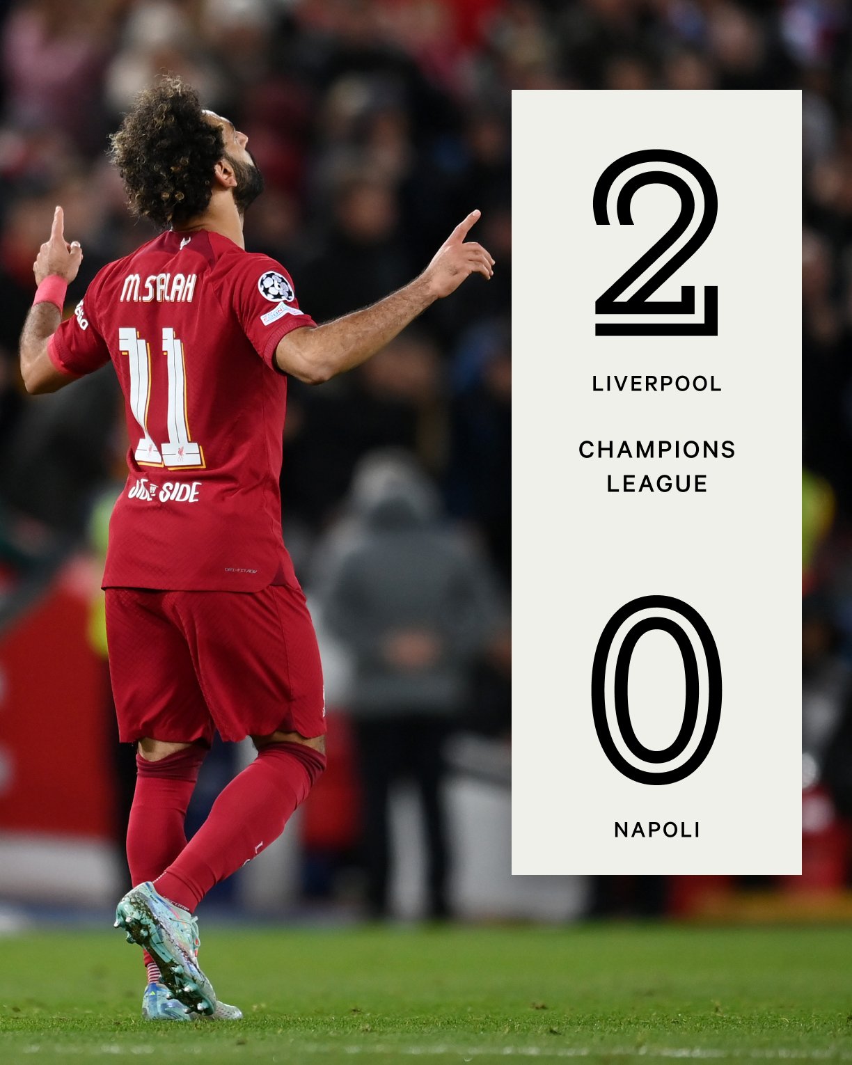 The Athletic | Football "FT: Liverpool 2-0 Napoli 🔴 85': Salah 🔴 90+8': Nunez Napoli lose their first game since April as goals Mohamed Salah and Darwin Nunez see
