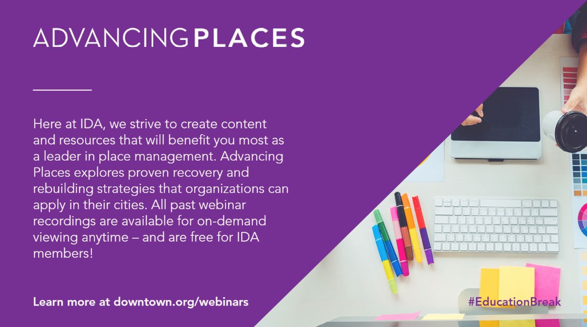 Did you know that while you wait for the next Advancing Places live webinar, you can watch our library of on-demand recordings anytime? It's a great way to earn LPM or AICP CM credits too. View a list of past recordings here: downtown.org/webinars/