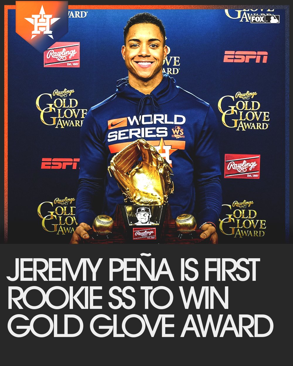 FOX Sports: MLB on X: Jeremy Peña becomes the first rookie SS in MLB  history to win a gold glove award 🏆  / X